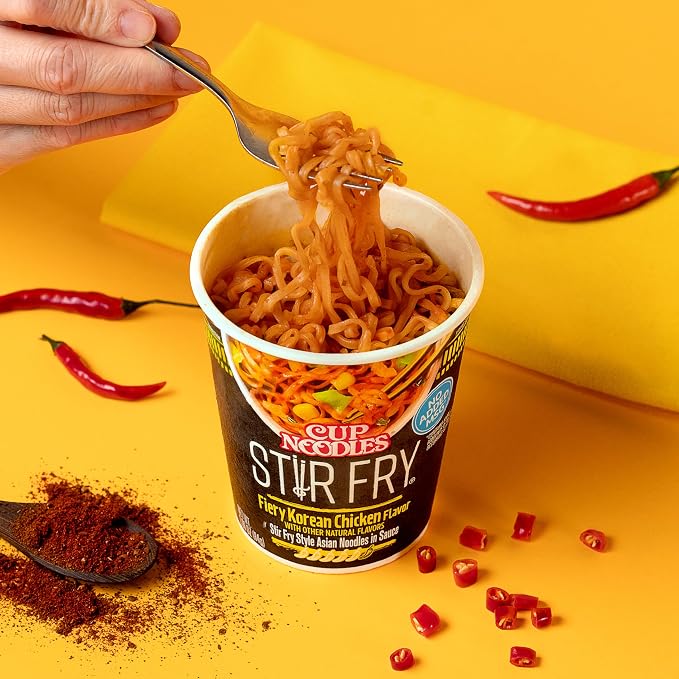 Nissin Cup Noodles Stir Fry Noodles in Sauce, Fiery Chicken, 2.96 Ounce (Pack of 6)