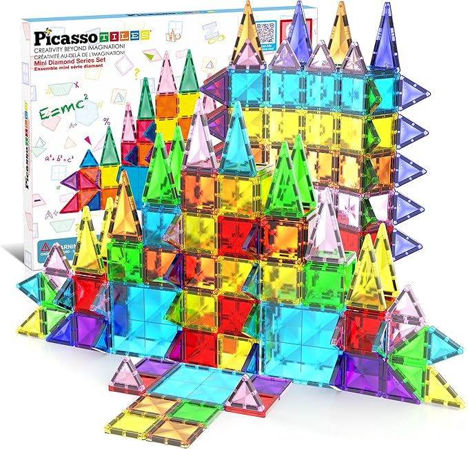 PicassoTiles 60 pcs Mini Magnetic Tiles Magnet Toys Travel-Friendly On-The-Go Building Blocks for Kids Compact Lightweight Creative playset Preschool Montessori Early Learning STEM Kids Toy Ages 3+.