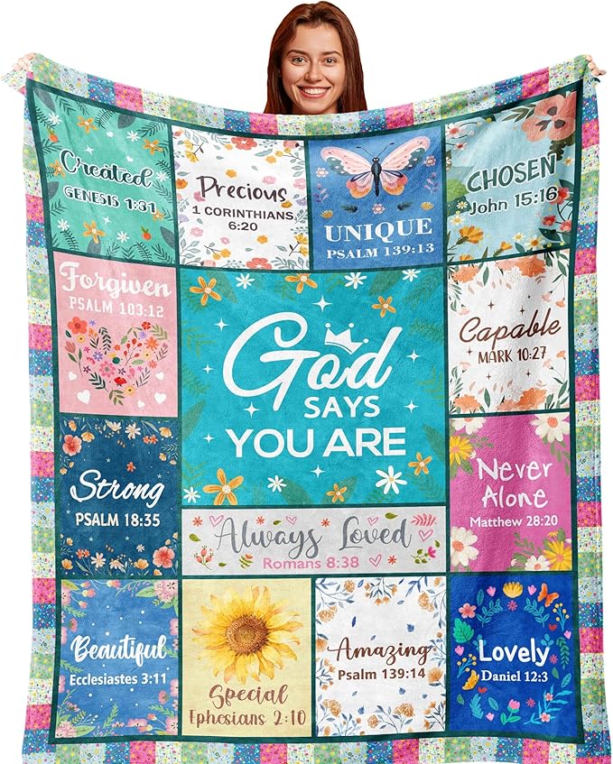 Christian Gifts for Women, Religious Birthday Gift for Women, Gifts for Sister, Mother in Law, Friend, Mom, Get Well Blanket, Sentimental Catholic Soft Throw 80x60in