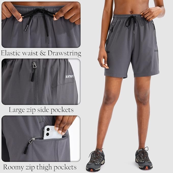 SANTINY Women's 5''/ 7''/9'' Hiking Cargo Shorts Quick Dry Lightweight Summer Shorts for Women Athletic Golf Zipper Pockets