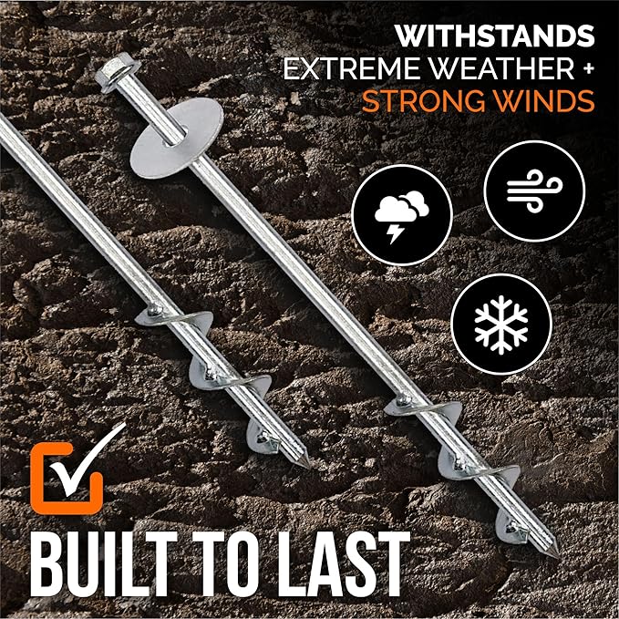 Trampoline Anchors High Wind Heavy Duty 12" Set of 4/6/8 with Straps, Drill Bit - Trampoline Anchor Kit - Trampoline Stakes Anchors High Wind - Ground Anchors - Trampoline Wind Stakes - Ground Stakes