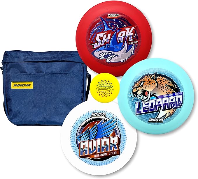 Innova Disc Golf Starter Set with Bag – Disc Golf Set for Beginners with Disc Golf Driver, Mid-Range, Disc Golf Putter and Mini Marker (Colors Will Vary)