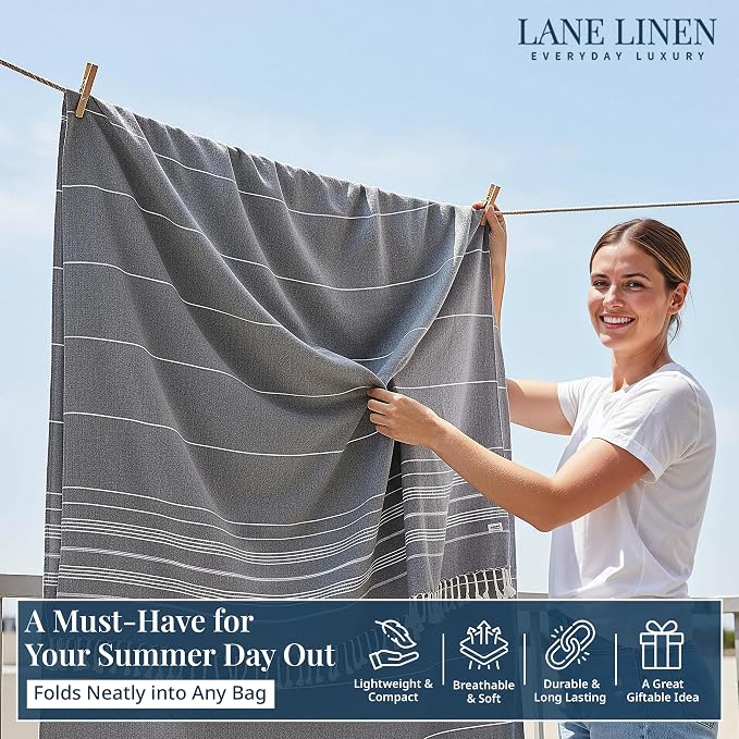 LANE LINEN Beach Blanket – Sand-Free, Extra-Large Picnic Mat, Quick-Dry, Pre-Washed Design (82"x82"), Beach Essentials for Family Picnics and Poolside Relaxation, Machine Washable – Smoky Black