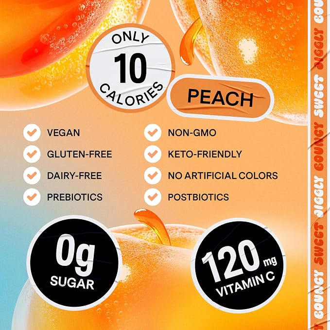 Dally Peach Drinkable Konjac Jelly, 10 Pouches, Korean Fruit Snack | Sugar free, keto and gluten free; prebiotics, postbiotics and vitamin C for skin and immune health