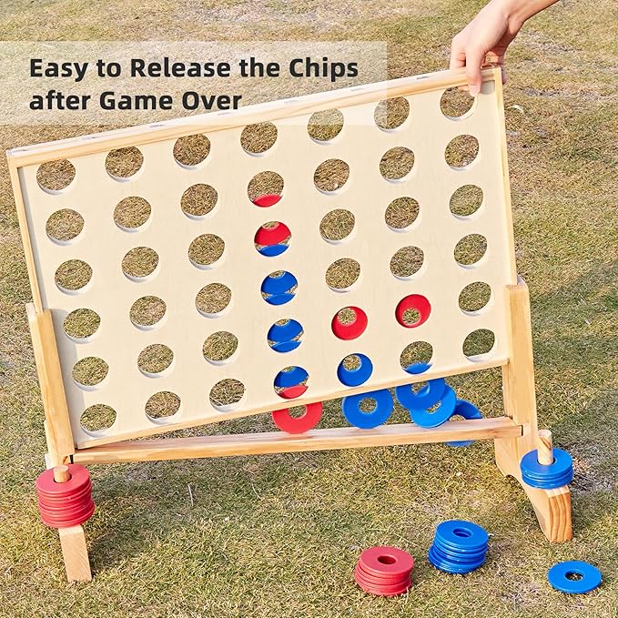 Pointyard Giant Wooden 4 in a Row Game 2.8Ft, Outdoor Yard Game for Famlies Adults, 42 Pcs Chips & Durable Carrying Bag, Halloween Christmas Party Gifts for Lovers