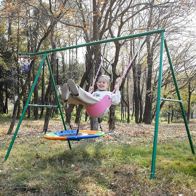 Pink Swing Seat - Heavy Duty Chain Plastic Coated - Playground Swing Set Accessories Replacement Gift Box Set Birthday Gift