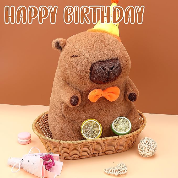 Cute Capybara Plush - Kawaii Happy Birthday Capybara Stuffed Animal, Soft Capybara Plushies Toys Hugging Pillow, Birthday Gift Party Decoration for Kids Boys Girls 12 inch