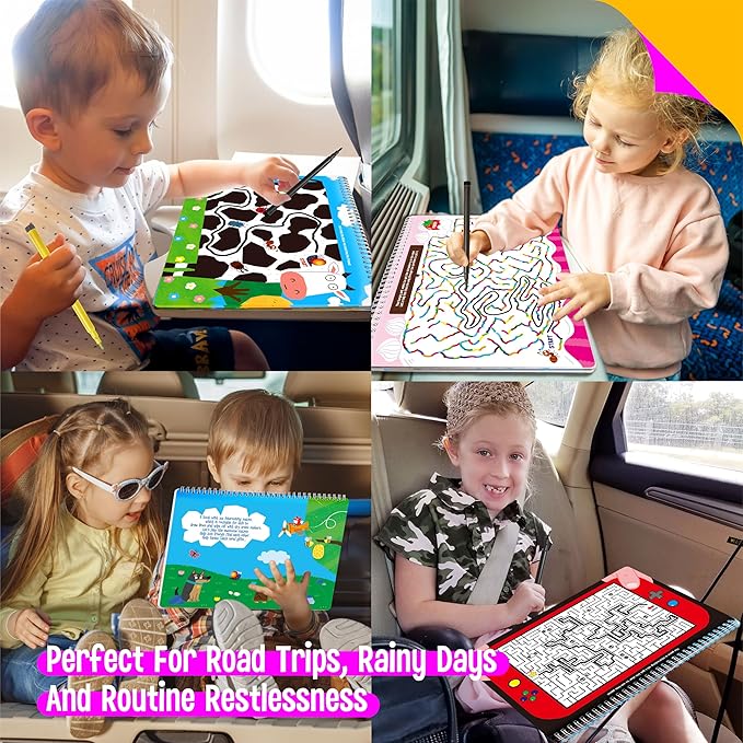 Dry Erase Mazes Game Pad, 30 Mazes Reusable & Erasable Book, Fun Brain Challenge Games Interesting Educational Toy and Learning Tool for Road Trip Airplane Travel