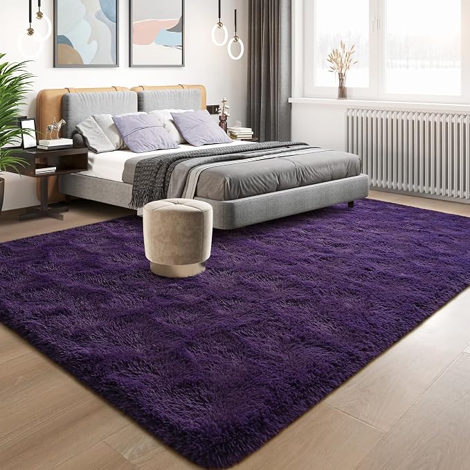Tepook 6x9 Area Rugs for Living Room, Soft Fluffy Shag Purple Rug for Bedroom Nursery, Modern Shaggy Plush Upgraded Non-Slip Carpet for Girls Boys Kids Room Dorm Home Decor