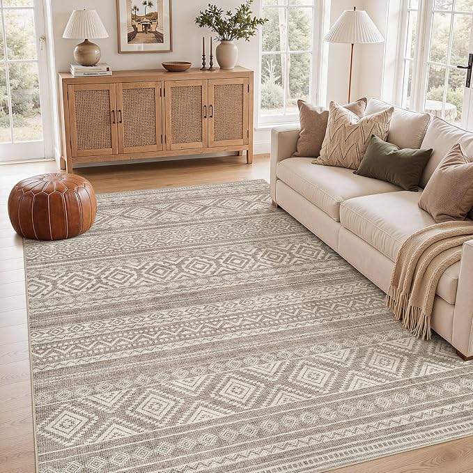 cotiled 5x7 Area Rugs Living Room Rug: Washable Boho Rugs with Non Slip Backing Large Soft Indoor Stain Resistant Carpet for Bedroom Farmhouse Dining Room Lightweight Home Decor Coffee Brown