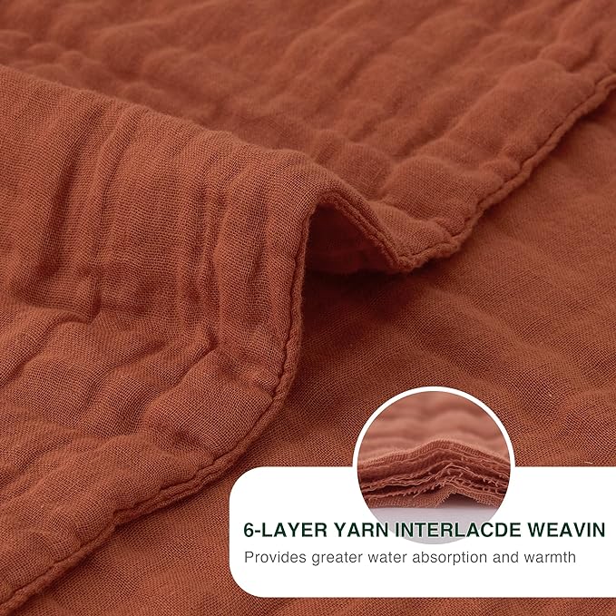 Love's cabin 100% Cotton Muslin Blanket, 6 Layer Lightweight Breathable Gauze Large Throw Blanket 50 x 70 Inches, Soft Cooling All Season Blanket for Couch or Sofa, Orange