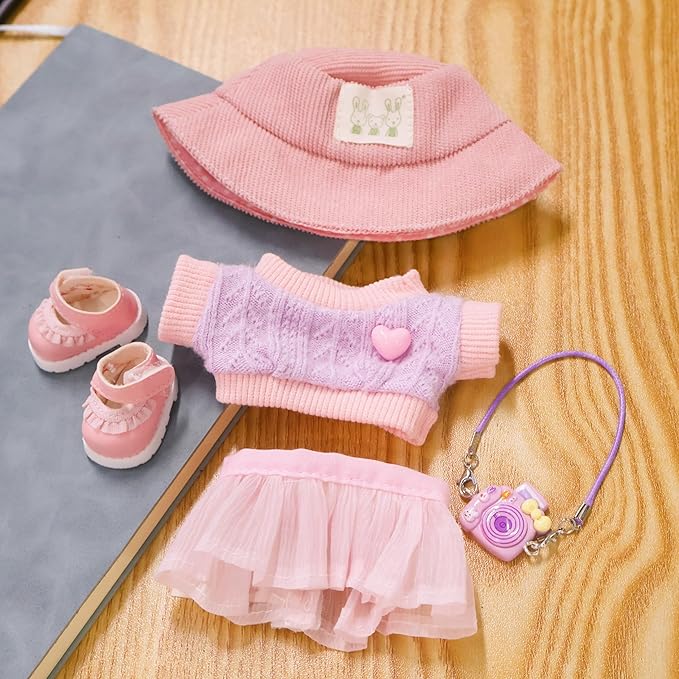 Clothes for LABUBU 17cm Dolls(No Doll -5 Set Outfit 17cm Doll Clothes for Labooboo ,Clothes Set for LABUBU Dress Up,Labubu Accessories with Camera