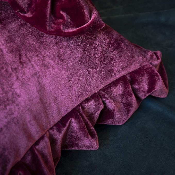 GLORY SEASON Velvet Throw Pillow Cover Soft Decorative Luxurious Solid Square Cushion Case for Sofa Couch Bedroom Farmhouse,Pack of 2, 18 x 18 Inches, Amaranth