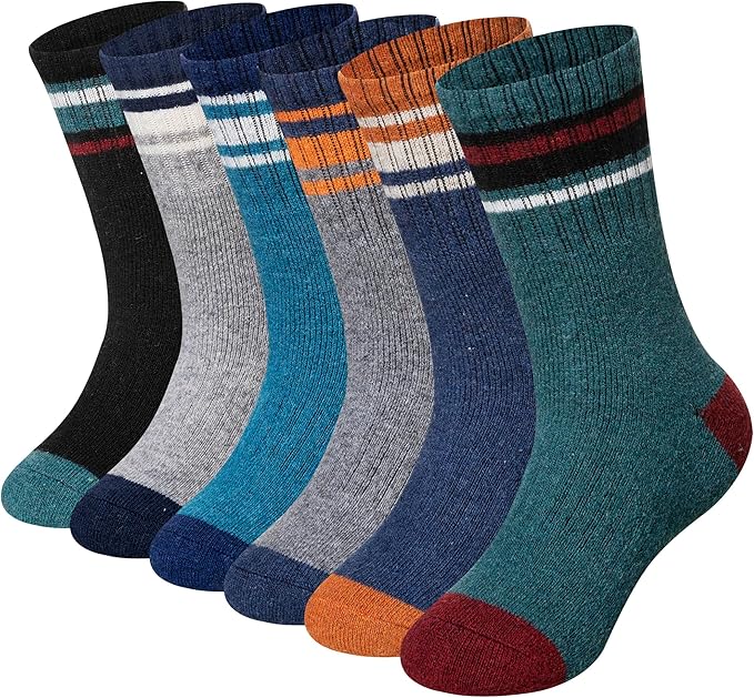 WEVIAS Kids Merino Wool Hiking Socks Boys Thermal Winter Cozy Boot Warm Cushion Socks 6 Pairs