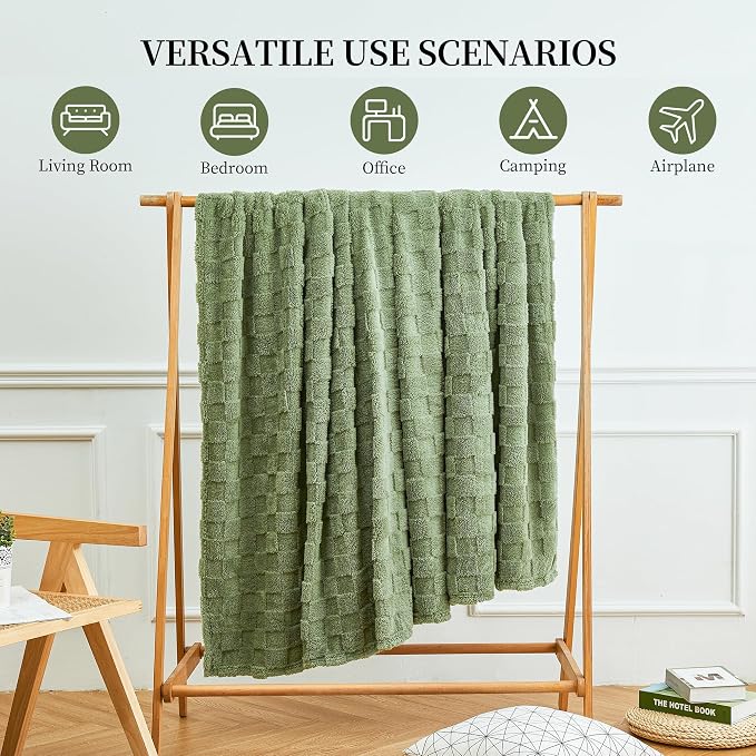 Aganear Fluffy Cozy Throw Blanket for Couch 90"x90" Sage Green | Lightweight Fuzzy Throw,Warm Gift for Women,Christmas,Housewarming,Soft,Boho Design for Room Home Decor,All-Season Use