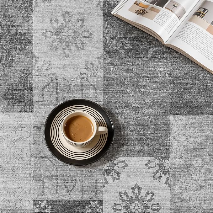 UERMEI 9x12 Area Rug for Living Room - Washable Vintage Carpet, Non-Slip Soft Large Indoor Floor Rugs for Bedroom Home Office & Under Dining Table Decor, Gray Block