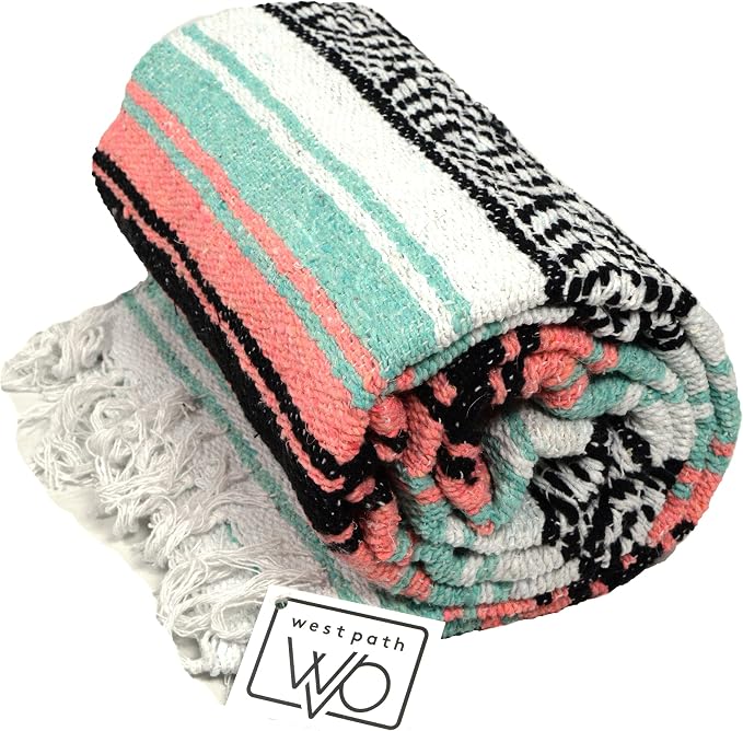 Open Road Goods Bulk Falsa Blankets - Handwoven Authentic Mexican Falsa - Great for Weddings, Yoga, Beach, Picnics, or Mexican Throw! (Mint/Peach, 15 Pack)