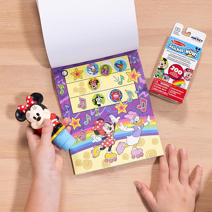 Melissa & Doug Sticker Wow!™ Disney Minnie Mouse Bundle: 24-Page Activity Book, Refillable Sticker Stamper, Mini Pad, 500 Stickers, Arts and Crafts for Kids Ages 3+