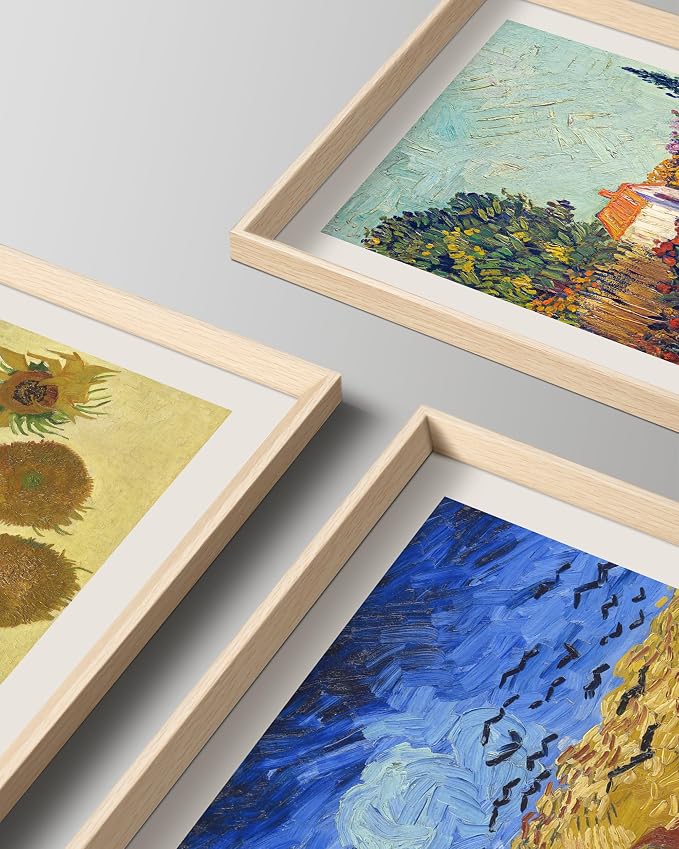 HesenDot Van Gogh Framed Wall Art,Vintage Canvas Prints Set of 3 | 12x16IN Canvas Prints,Wheatfield Sunflowers Landscape Art,High Framed Design Wall Decor Living Room Bedroom Bathroom Office