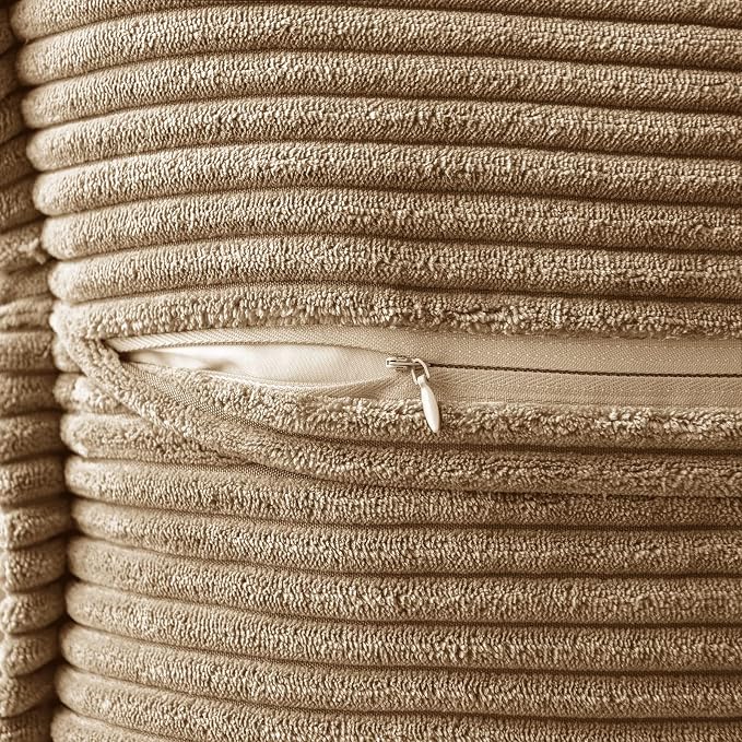 MIULEE Decorative Throw Pillow Covers for Couch 16x16 Inch Khaki 2 Pack | Boho Broadside Striped Patchwork Pillow Covers, Soft Corduroy Cushion Cases, For Sofa Bed Livingroom Home Decor