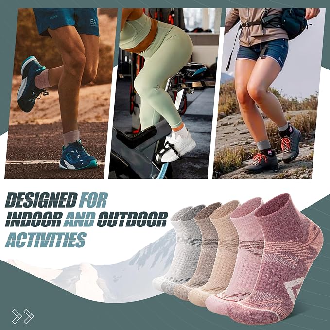 ANTSANG 6 Pairs Merino Wool Quarter Ankle Hiking Running Socks Compression Thermal Thick Cushion Socks for Women Men