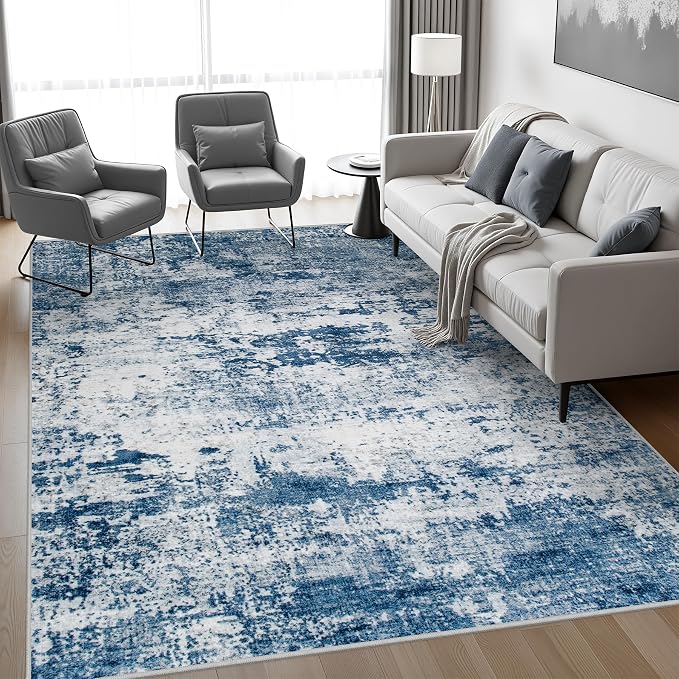 5x8 Area Rug Living Room Rug: Washable Modern Abstract Soft Thin Rug Indoor Floor No Slip Stain Resistant Carpet for Bedroom Dining Room Farmhouse Nursery Home Office - Blue