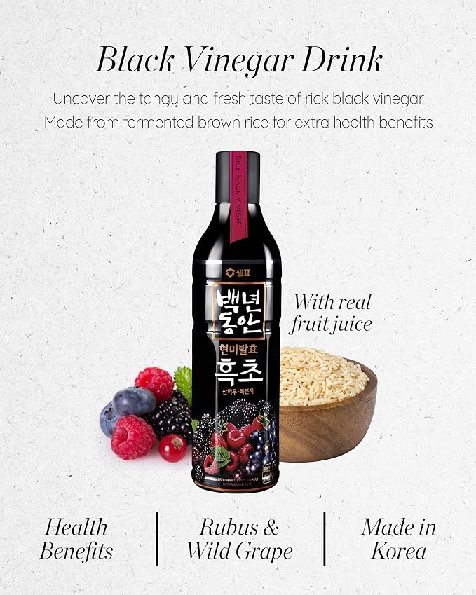 Sempio Rice Black Vinegar Drink: Rubus & Wild Grape, Vegan, 30.4 fl oz | Naturally Fermented Brown Rice Vinegar Concentrate, No Added Sugar, Mix for Beverages, Salad Dressings, Marinades & Sauces