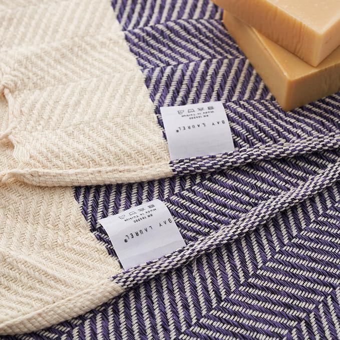 BAY LAUREL Turkish Hand Towel – Pack of 2 | Soft & Absorbent Decorative Towels for Bathroom, Hand, Face, Hair, Gym, Yoga, SPA, Kitchen & Tea | Boho Decor (Purple, Herringbone 15x26 Inches (Set of 2)