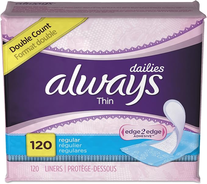 Always Thin Daily Panty Liners, Regular, 120/pack, 6 Packs/carton