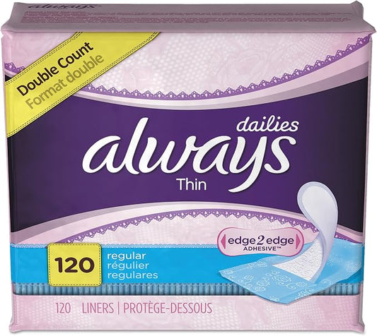 Always Thin Daily Panty Liners, Regular, 120/pack, 6 Packs/carton
