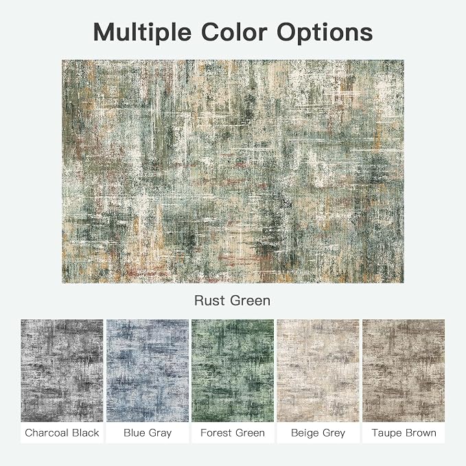 5x7 Area Rug for Living Room, Abstract Washable Non-Slip Rugs, Coffee/Green | Neutral Modern Carpet for Bedroom Dining Room Home Office Nursery, Stain Resistant Non-Shedding Foldable Indoor Rug