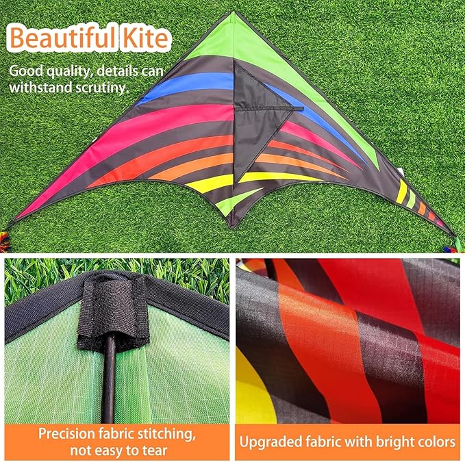 Mint's Colorful Life Delta Kite for Kids & Adults, Extremely Easy to Fly Kite for Beach Trip, Best Kites for Beginners, 300ft String Handle Included