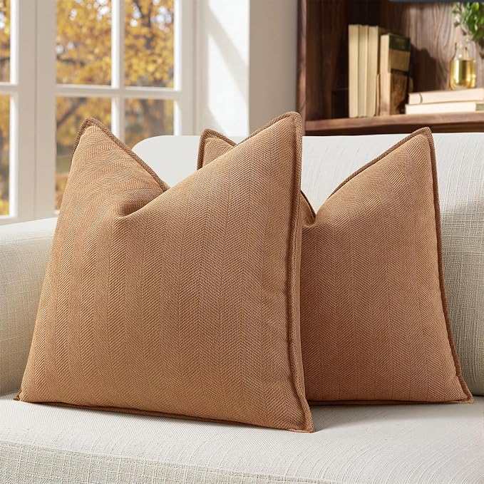 MIULEE Pack of 2 Camel Decorative Chenille Pillow Covers 20x20 Inch | Soft Couch Throw Pillows,Farmhouse Cushion Covers with Elegant Design for Sofa,Bedroom,Living Room,Spring Home Decor