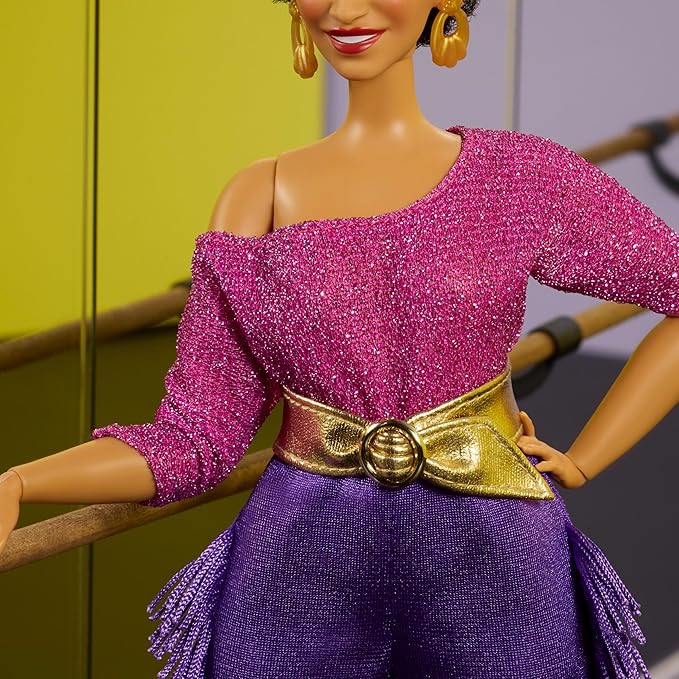 Barbie Signature Doll, Debbie Allen Tribute Collection Posable Doll with Off-Shoulder Top, Gold Belt, and Purple Fringe Pants with Leg Warmers