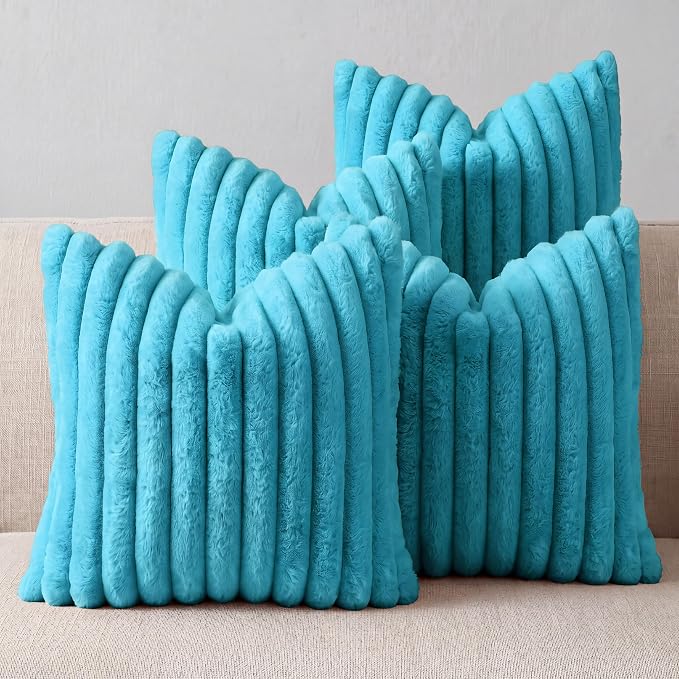 Blue Throw Pillow Covers 20 x 20 Set of 4, Cute Boho Throw Pillow Cover for Couch/Bed, Decorative Pillows Covers for Sofa/Bed, Accent Pillow Covers for Living Room, Rustic/Home/Room Decor