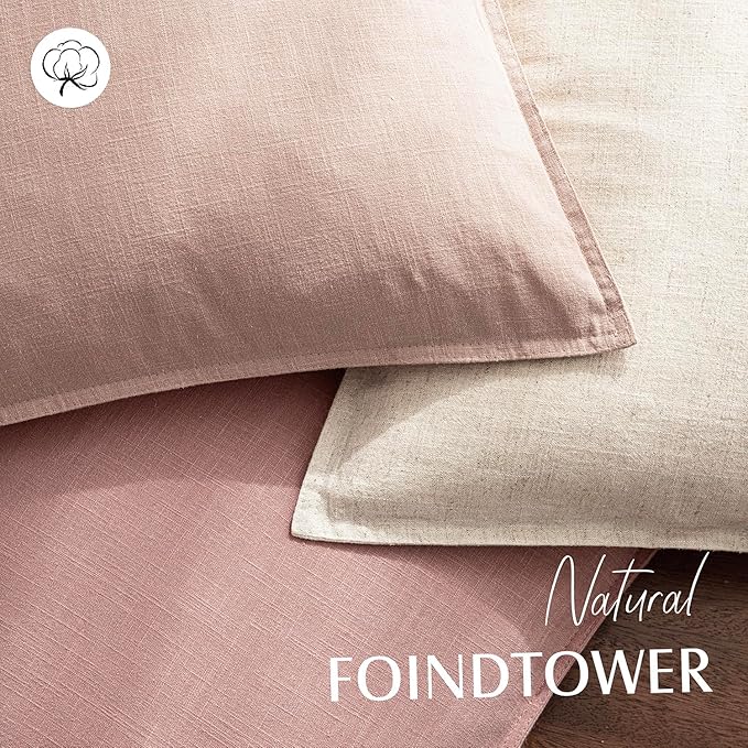 Foindtower Pack of 2, Decorative Linen Solid Throw Pillow Covers Soft Accent Cushion Euro Case Boho Farmhouse Pillowcase for Chair Couch Sofa Bedroom Living Room Home Decor 22 x 22 Inch Rose Pink