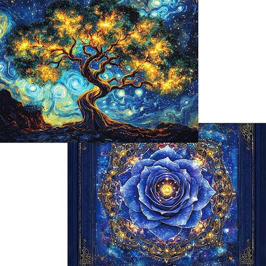 1000 Piece Puzzle for Adults, 2 Pack Botanical and Cosmic Plant Theme, Starry Rose and Tree Design, Challenging Jigsaw Puzzles for Game Night, Ideal for Plant Lovers
