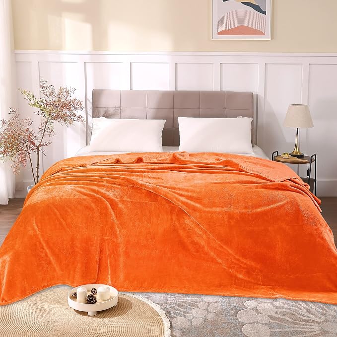 BEDELITE Fleece Blanket Soft Fall Queen Size Bed Blanket Orange 90"x90" | Ultra Soft Fleece, Plush Microfiber, Lightweight Warmth, Fall Decor, Fade Resistant, Machine Washable,Perfect for Bed