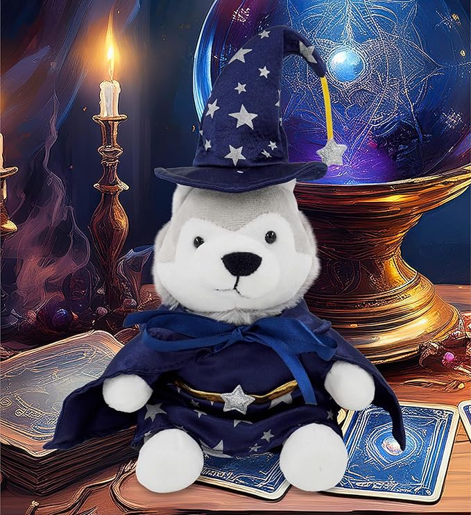 DolliBu Wizard Stuffed Animal Dress Up Set - Cute Teddy Bear Wizard Costume with Blue Cape and Hat with Silver Stars