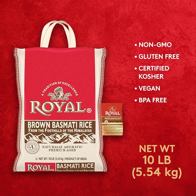 Royal - Authentic Basmati Brown Rice Whole Grain,Naturally Gluten Free and Vegan - 10 Pounds,(Pack of 2)