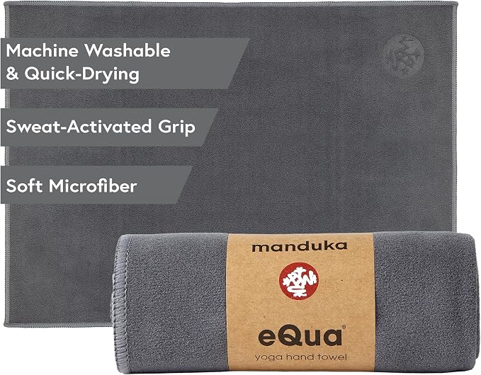 Manduka eQua Hand Towels - 16" | Rapid Moisture Activated Grip | Quick Drying, Soft Microfiber | Machine Washable | 16 x 26.5 inches | Thunder