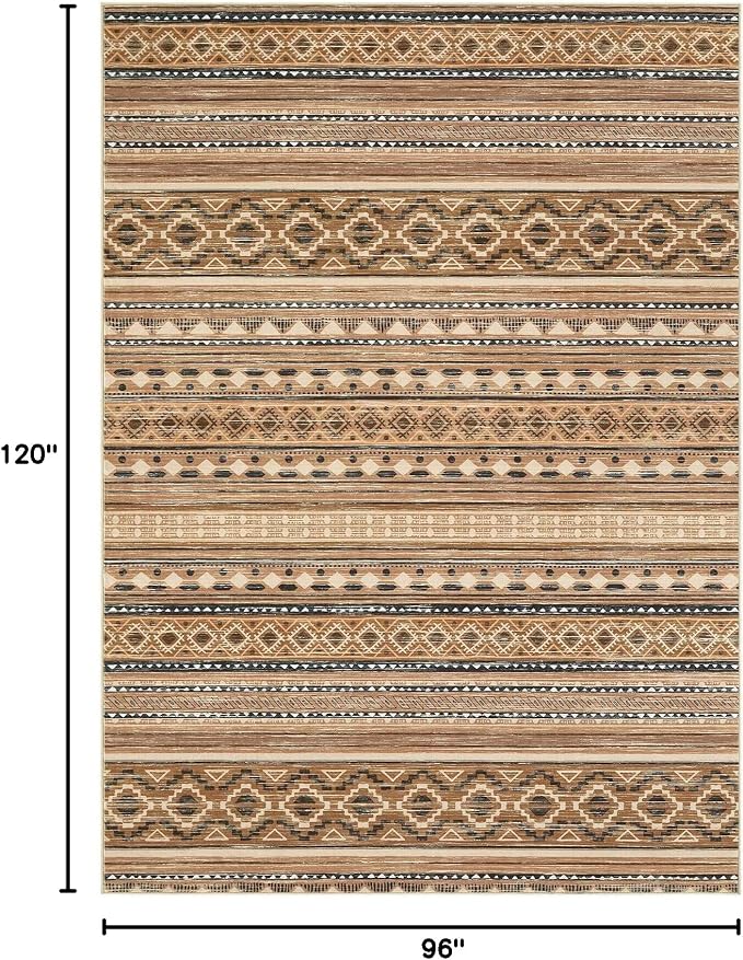 cotiled 8x10 Area Rugs Living Room Rug: Washable Boho Rugs with Non Slip Backing Large Soft Indoor Stain Resistant Carpet for Bedroom Farmhouse Dining Room Lightweight Home Decor Brown/Beige