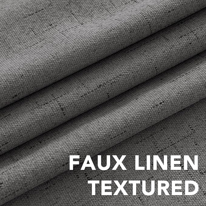 H.VERSAILTEX Linen Blackout Curtains 63 Inches Long 100% Absolutely Blackout Thermal Insulated Textured Linen Look Curtain Draperies Anti-Rust Grommet, Energy Saving with White Liner, 2 Panels, Grey