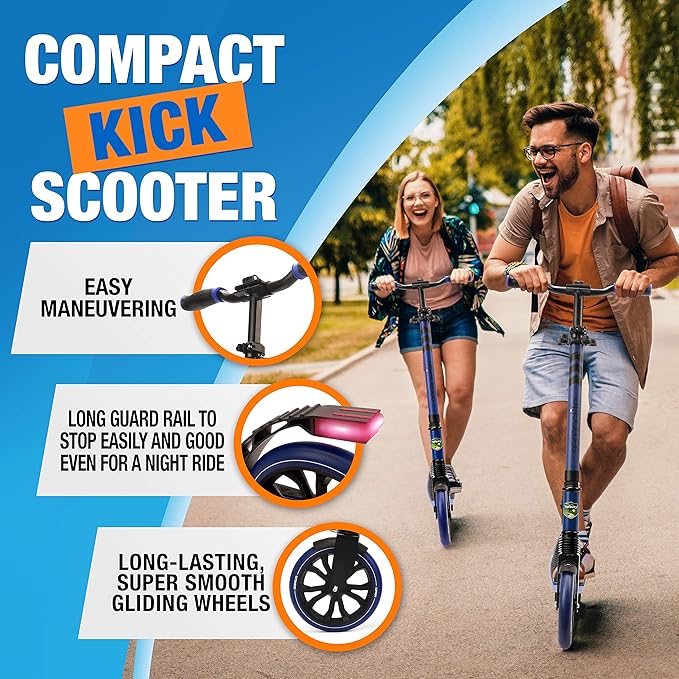 SereneLife Two Wheel Scooter for Teens, Smooth Gliding Kick Scooter for Adults w/Adjustable Height for Ages 8+, Portable All Terrain Scooter w/Carry Straps, Easy to Fold