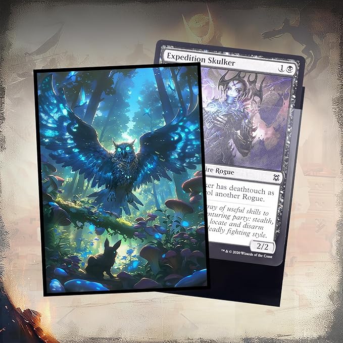 Kabinka MTG Card Sleeves - 100 Standard Size Pack Clear Front & Matte Finish Back with Owl, Premium Sleeves for Magic The Gathering TCG
