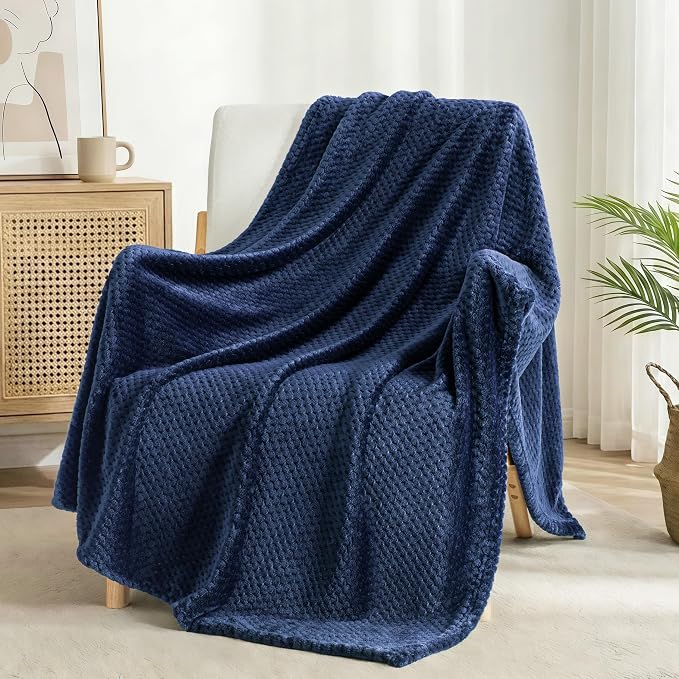 Exclusivo Mezcla Soft Waffle Fleece Bed Blanket Twin XL Size, Navy | Lightweight Plush Blanket for Bed, Couch, Sofa, Cozy Fluffy Design for Bedroom, Guest Room, All Season, 90x66 Inches