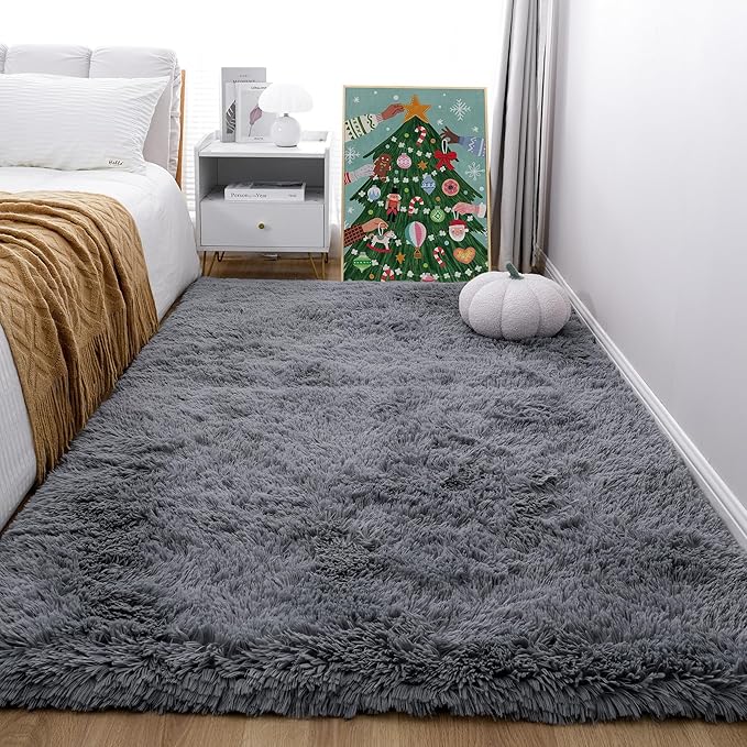 6x9 Grey Shag Rug for Bedroom, Soft Plush Fluffy Washable Carpet | Gray Area Rug for Living Room, Kids Nursery, College Dorm Room, Non Slip Modern Shaggy Plush Floor Carpet