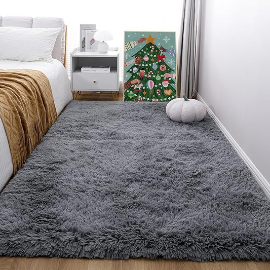 4x6 Grey Fluffy Shag Rug for Bedroom, Plush Washable Carpet | Area Rug for Living Room, Kids Nursery, Boys Dorm Room, Non Slip Shaggy Floor Carpet