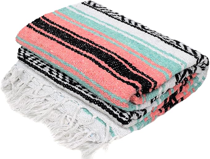 Open Road Goods Bulk Falsa Blankets - Handwoven Authentic Mexican Falsa - Great for Weddings, Yoga, Beach, Picnics, or Mexican Throw! (Mint/Peach, 15 Pack)
