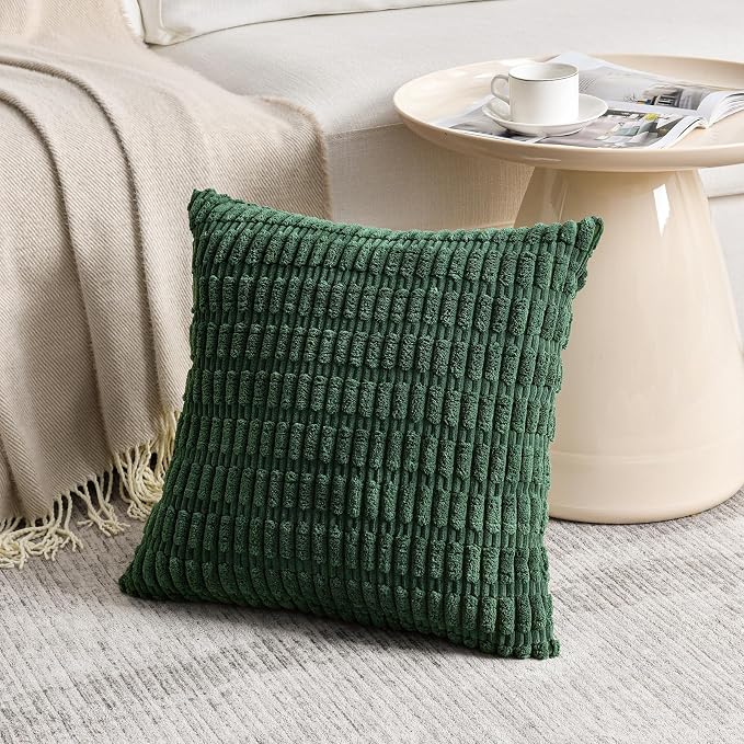 Fancy Homi Set of 4 Green Spring Decorative Throw Pillow Covers 12x12 Inch for Couch Bed Chair, Aesthetic Rustic Boho Room Decor, Soft Fuzzy Double Sided Thick Corduroy Textured Cushion Case 30cm